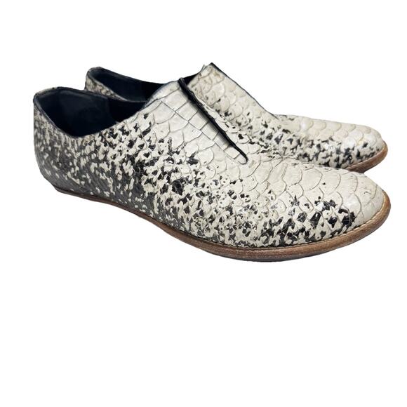 Vero Cuoio Leather Snake Textured Loafer shoes women 6.5 Italy Black White - Picture 1 of 9